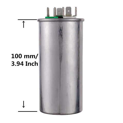 50 Plus 7.5uF Dual Run Circular Start Capacitor For AC Motors Fans Condensers And Heat Pumps, 100mm height with terminals