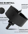 9.8-inch (250 mm) M42 bi-metal hole saw with heavy-duty arbor, black, for wood, plastic, drywall, metal.