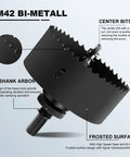 Heavy Duty 5/8 Inch 16mm M42 Bi-Metal Hole Saw Set With Hex Shank Arbor, featuring center bits and frosted black surface