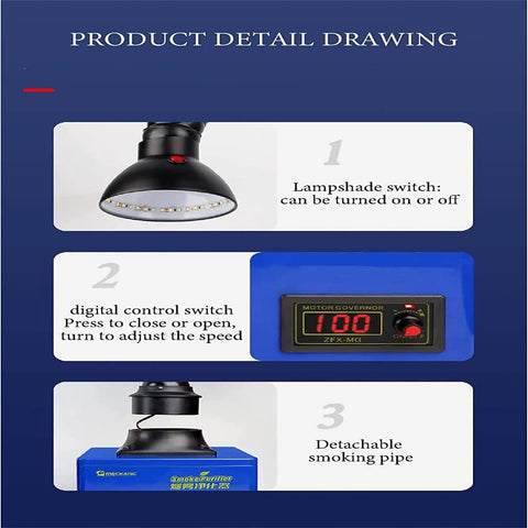 Heavy Duty Soldering Fume Extractor With Smoke Absorber, 360 Degree Adjustable Exhaust, Activated Carbon Filter features details