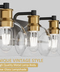 Upgrade Your Bathroom Vanity With Industrial Four Light Fixture In Vintage Black And Brass Finish With Clear Glass Globes