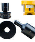 Hydraulic Round Hole Punch Die Set For Steel Copper And Aluminum, showing 9-piece alloy steel dies and yellow punch machine component.