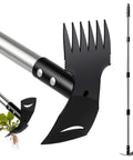 Long Handle Weed Puller Tool 58 Inch, 2 In 1 Weeder Rake And Garden Hoe Combo, showing steel handle and black blade detail.
