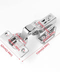 4 Piece Stainless Steel Soft Closing Cabinet Door Hinges With Hydraulic Shock Absorbers dimensions shown, rust resistant hardware.