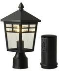 Two Pack Dusk To Dawn Outdoor Post Lights With Seeded Glass, Exterior Lamp Post Fixtures, shown with automatic sensor