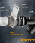 Heavy Duty Aluminum Blast Gate Four Inch Pair featuring sleek anti clog seals and killer airflow control displayed with 4" PVC hose.