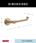 Dimensions of Champagne Bronze Single Post Toilet Paper Holder Wall Mount From Cassidy Collection showing length and wall mount