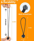 Heavy Duty Tarp Clips Kit showing 6-inch ball bungee cord in stretched and unstretched state, highlighting elasticity.