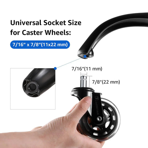 Universal socket size for Heavy Duty Office Chair Base Replacement With Universal Fit Caster Sockets And Matte Black Finish for gaming.