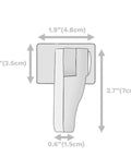 Diagram showing dimensions of Child Proof Door Lever Lock Pack With 3M Adhesive Universal Fit No Drill Minimalist Design Easy Install.
