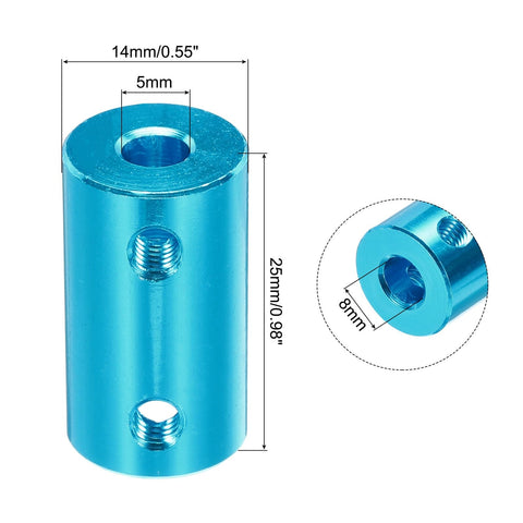 Shaft Coupler 5mm To 8mm Rigid Connector Aluminum Alloy Blue 25x14mm dimensions shown for 3D Printers CNC Machines