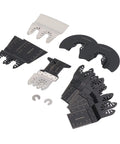 18 Piece Oscillating Multitool Blades Set With Universal Fit For Most Brands on white background, showing 16 blades and 2 washers.