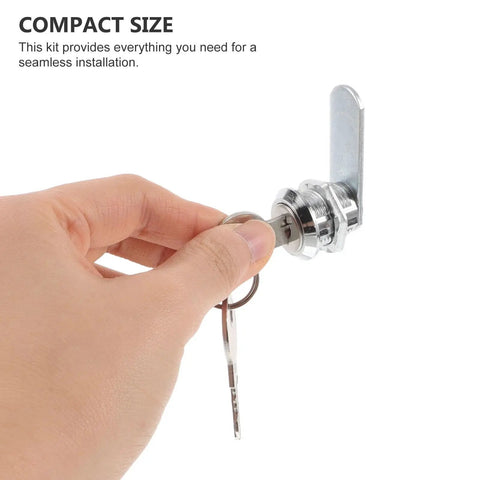 Hand inserting key into heavy duty cam lock for cabinets and toolboxes with keys, rustproof iron and plastic construction