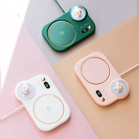 Portable Digital Cup Warmer With Three Heat Settings Hits The Spot Every Time Keeps Your Daily Brew Steaming Hot sleek green, white, and pink coasters.