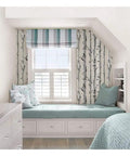 Room with Birch Tree Peel And Stick Wallpaper Removable Wall Covering, window seat, 20.5 inches by 18 feet, blue accents