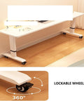 Built To Last Steel And Engineered Wood Adjustable Standing Desk With Smooth Hand Crank Height Adjustment showing lockable wheels for easy movement.