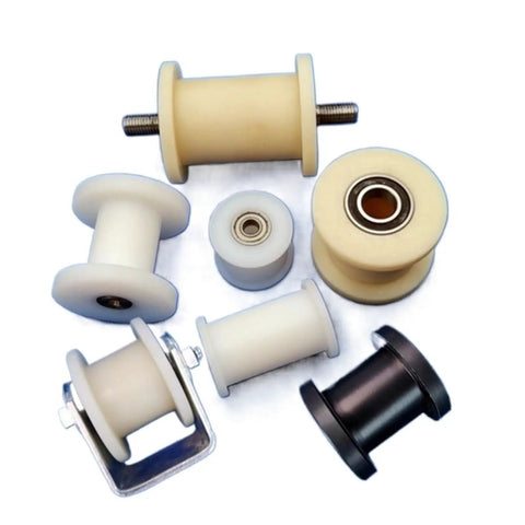 Heavy Duty Nylon H Groove Swivel Pulleys Featuring Dual Ball Bearings For Tough As Nails Sliding Doors Windows Drawers And Furniture Track Hardware Two Pack displayed in multiple sizes and colors on a white background.