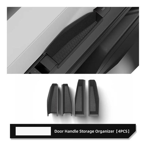 High Quality Abs Door Handle Storage Box For Tesla Cybertruck 2024 Dash Console Organizer Tray showing four pieces with textured grip.