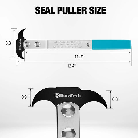 Duratech seal puller with blue handle and chrome shaft; heat-treated steel head for automotive use, 12.4 inches.