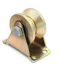 Side view of V Groove Rigid Track Wheel For Sliding Gates And Barn Doors, heavy duty caster in galvanized finish with bolt fixing.