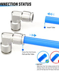 Illustration of 304 Stainless Steel Push To Connect Elbow Fitting Three Eighths Inch Outer Diameter 90 Degree Tube Lock connection process
