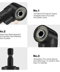 Drill bit extension set collage: 105° right-angle attachment, rotatable socket adapters, hex shank bits, and bendable extension.
