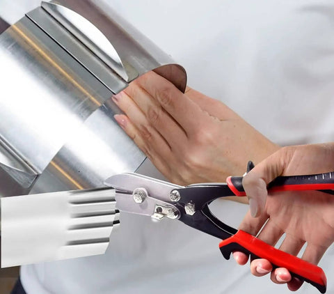 5 Blade Sheet Metal Crimping Tool For Ductwork And Gutters, Handy Hand Held Crimper in use on metal piping