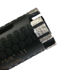 Close-up of dry diamond core drill bit, 1 3/8 in, black body with silver diamond segments, 5/8-11 thread