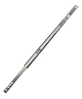 2 Pack 13.5 Inch Drawer Slides With Mounting Screws Cold Rolled Steel Glide Tracks For Cabinets Furniture And Lab Carts Smooth As Butter Operation No Hassle Install Rust Proof Finish, showing a single steel track.