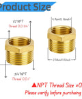 Brass NPT reducer hex bushings, 3/4 in male to 1/2 in female, heavy-duty pipe fittings, two gold-tone adapters