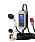 Portable Ev Charger 11kw 16amp Type2 To Gbt Evese Station With Cee Plug And 5 Meter Cable, with display and app control.