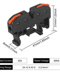 20 Pcs DIN Rail Terminal Blocks For Electrical Control Panels, Compact Wire Connectors, dimensions labeled in diagram
