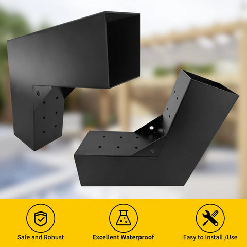 Two Way 30 Degree Slant Pergola Brackets Kit For DIY L Shaped Woodwork Fits 4x4 Lumber Actual 3.5x3.5 Built To Last Heavy Duty Galvanized Steel With Hardware For Patio Gazebo Cabin 4 Pack
