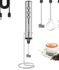 Rechargeable USB C Milk Frother With Stand, Handheld Wand With 3 Heads And 3 Speeds For Latte Cappuccino Matcha Almond Milk And More