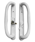 Sliding Patio Door White Offset Pull Handle Set With Keys For 10 Inch Escutcheon, Fits 3 15/16 Inch Hole Spacing And 1 1/4 To 2 1/4 Inch Door Thickness, Replacement Fix And Repair Hardware, Durable Escutcheon Plate