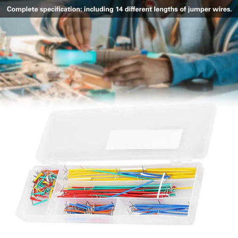 Hassle Free Professional Grade Preformed Jumper Wires With Right Angle Pins For Breadboards and Circuit Prototyping, 140 pc kit in clear storage box.
