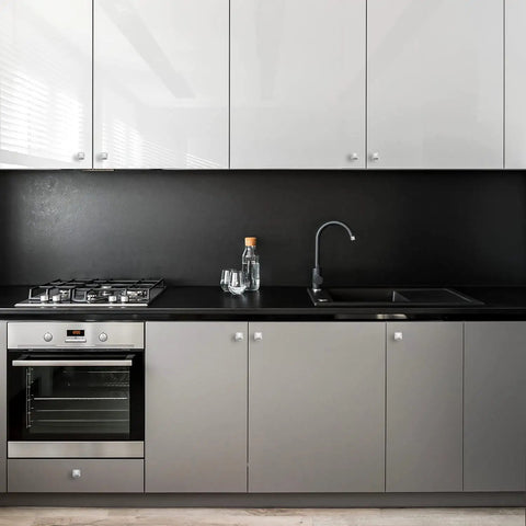Modern kitchen with Sturdy Zinc Alloy Brushed Nickel Cabinet Knobs, 25 Pack, Silver Square Drawer Knobs for Cabinets, Dressers, Closets and More, Anti Rust Finish, Your Go To Durable Hardware Update on white and black cabinets