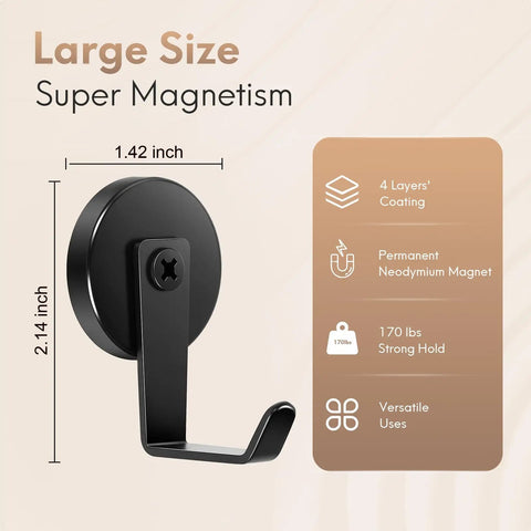 Heavy Duty Magnetic Hooks 170 Lb Hold Wreath Hanger No Drill Door Hook With Steel Tube Base Black 2 Pack Perfect For Metal Doors Walls Fridges Offices And Holiday Decor displayed showing large size and features