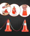 18 Inch Orange Traffic Cones 6 Pack With Handle, Reflective 360 Degree Collar, linked by chain for road safety