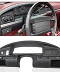 Installed view of G-PLUS Ford dash bezel for 1992–1997 F-Series; ABS black dashboard cover.
Uninstalled dash bezel for Ford F-Series 1992–1997; black ABS plastic with vent openings.