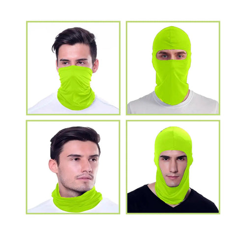 3 Pack Fluorescent Green Balaclava Full Face Mask For Outdoor Cycling And Bike Riding Soft Polyester Breathable Headwear