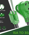 30 Amp To 110 Volt RV Adapter Cord 12 Inch NEMA TT30R To NEMA 5 15P Power Converter With LED Indicator ETL Listed Green