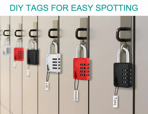 Small Combo Padlocks For Gym And School Lockers on lockers with personalized tags, easy-to-read dials, sturdy design.