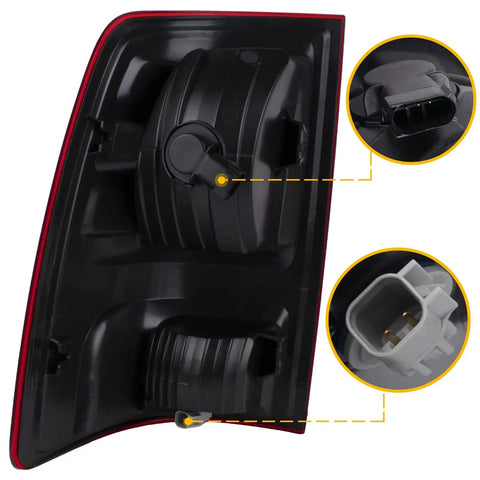 Back view of Right Side Tail Light For Dodge Ram 1500 2500 3500 2009 2018 With Bulb Included Passenger Side Replacement Lamp showing connectors