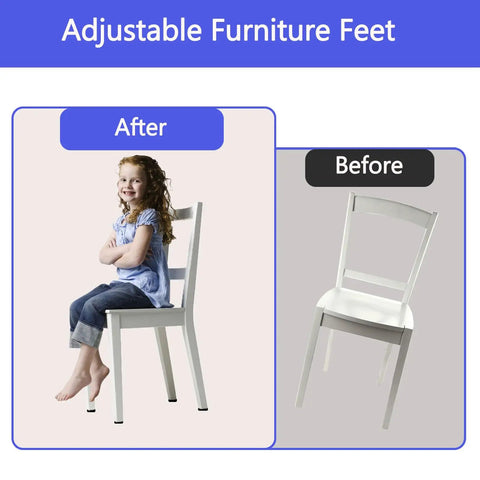 Set Of Twelve Adjustable Furniture Levelers With 1/4 20 Unc Thread Table Feet And Chair Glides To Fix Wobbly Legs In No Sweat Fashion For A Butter Smooth Ride And Zero Wobble Everyday, after and before images.