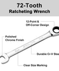Heavy Duty 16mm Ratchet Wrench With 72 Tooth Mechanism, 12 Point Box End For Precise Torque, Chrome Vanadium Gear Spanner