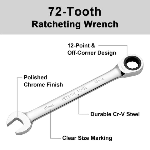 Heavy Duty 16mm Ratchet Wrench With 72 Tooth Mechanism, 12 Point Box End For Precise Torque, Chrome Vanadium Gear Spanner