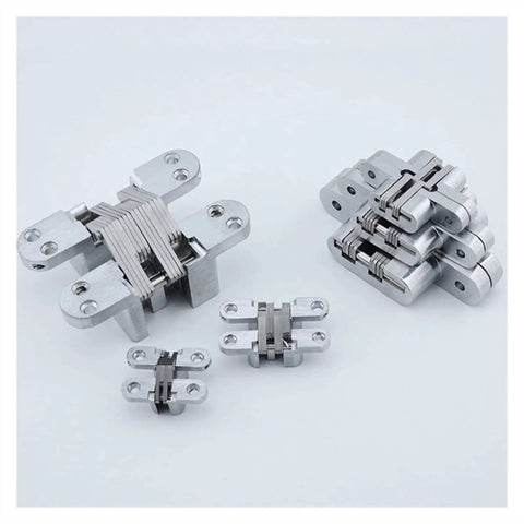Stainless Steel Concealed Cross Folding Door Hinge Set, Heavy Duty Hidden Double Spring Door Hardware, Built In Cabinet Door Hinge, 2 Pack, NO4 Size Color 1