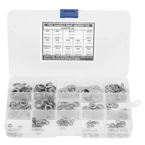 Go To Pro Grade 260 Piece Stainless Steel Spring Lock Washers Kit With Anti Rust Gaskets And Retaining Rings Assortment In An Organized Box