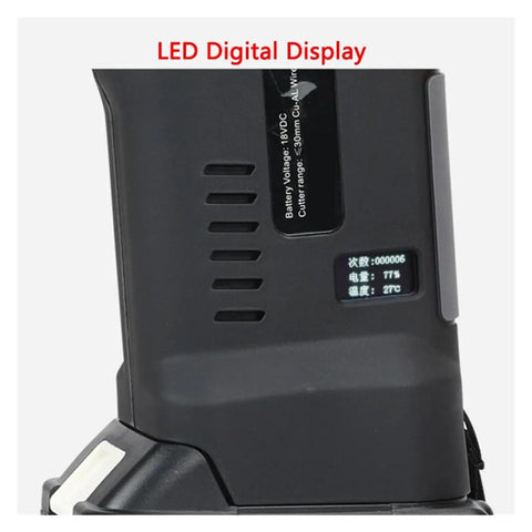LED digital display of Mini Rechargeable Hydraulic Crimping Tool for Copper and Aluminum Wires, battery status shown.